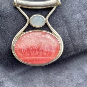 925 Stamped Sterling Silver pendant with Rhodochrosite & moonstone Cabochon